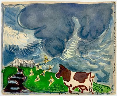 (М) Маврина Татьяна Алексеевна (1900-1996) Пейзаж с буренкой перед грозой по пути от дачи Костина. 1981 г.