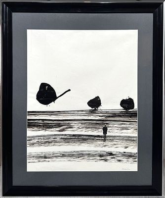 (М) [ТОП-ЛОТ] Беленок Пётр Иванович (1938-1991) Три аномалии. 1974 г. Бумага, тушь, коллаж. 63 х 49 (в свету)