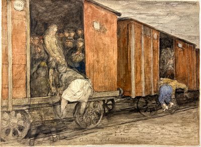 (М) Вахрамеев Александр Иванович (1874-1926) - Теплушка. 1922 г. Картон, акварель, гуашь, ...