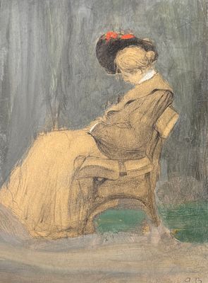(М) Вахрамеев Александр Иванович (1874-1926) - Дремлющая на скамейке в саду. Бумага, карандаш, ...
