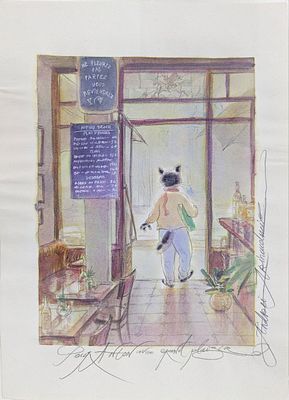 Аринушкин Андрей (1964 г.р.) Иллюстрация про кота художника. В кафе. 2000-е гг.