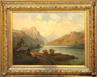 (П) Моритз Гласэр (Karl Moritz Gläser 1856 - 1920) - Озеров в Швейцарии, 1890 г. 76 х 116,5 см ...