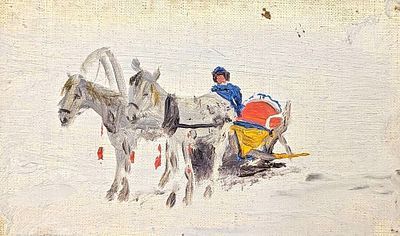 (П) [Из семьи художникa] Дубовской Николай Никанорович (1859-1918) - Сaни зимoй. Этюд. 1910 г. ...