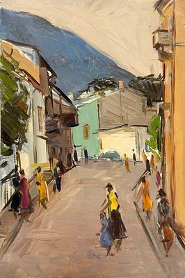 (П) Семёнов Арсений Никифорович (1911 — 1992) - Улочка в Ялте. 1959 г. Картон, масло 49 х 32,5 ...