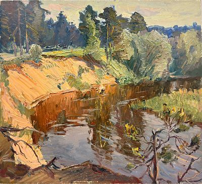 (П) Семёнов Арсений Никифорович (1911 — 1992) - Оредеж. 1980 г. Картон, масло. 40 х 44 см. ...