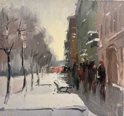 (П) Семенов Александр Михайлович (1922–1984) - Оттепель в Ленинграде. 1958 г. Картон, масло 33 ...
