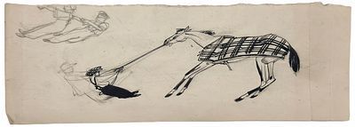 Лебедев Владимир Васильевич (1891–1967) Жокей с лошадью. Предположительно иллюстрация к журналу "Новый сатирикон". 1910-е гг.