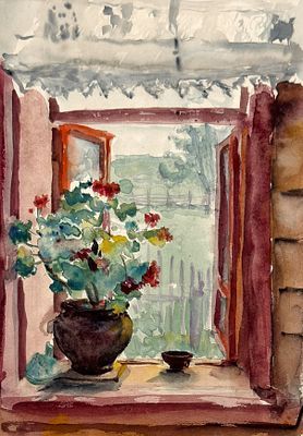 [Круг Лебедева] Тырса Николай Андреевич (1887-1942) Герань на окне. Вторая половина 1930-х гг.