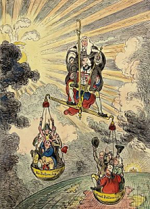 Джеймс Гиллрей (1756 - 1815) гравер Ханна Хамфри (1745 - 1818) издатель 
Карикатура "The cabinetical balance". 1806 г.