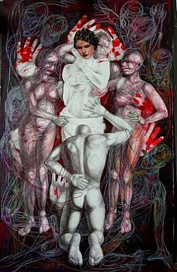 (П) Перминов Алексей Михайлович (г. р. 1972) - Ловцы. 2025 г. Бумага, шариковая ручка, акрил, ...