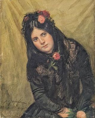 (П) Иоффе Марк Семёнович (1864–1941) - Портрет девушки в испанском костюме. 1891 г. Бумага, ...