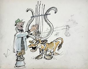 (П) [Без резерва] Гальба Владимир Александрович (1908–1984) Эскиз иллюстрации для плаката "Ты удвой, моя коровушка, удой". 1979 г.