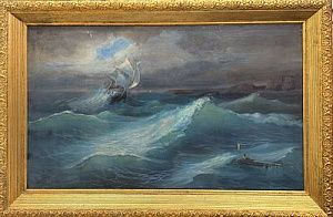 (П) Неизвестный художник - Шторм, кон. XIX - нач. XX вв. 133,5 х 78 см. Холст, масло