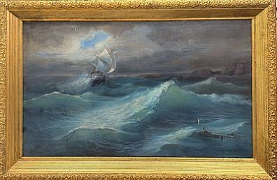 (П) Неизвестный художник - Шторм, кон. XIX - нач. XX вв. 133,5 х 78 см. Холст, масло