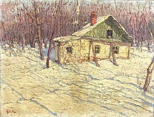 (П) [Приписывается] Каль Карл Николаевич (1873 - 1938) - Зимний пейзаж с избой. нач XX в. ...