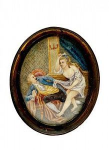 (П) Неизвестный художник - Миниатюра. 1880 г. Живопись на кости 7,5 х 6,2 см , рамка 8,8 х 7,2 см
