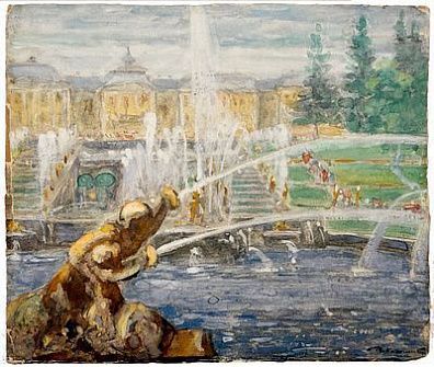 (П) Кучумов Василий Никитович (1888 — 1959) - Вид Петергофа. Первая половина XX в. картон, ...