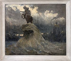 (П) Корвяков Александр Петрович (1912-1983) - Наводнение. Медный всадник, 1959 г. 129 х 96 см. ...