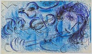 (П) Шагал Марк Захарович (1887-1985)Крысолов. 1957 г. Бумага, литография. 39 х 23 см
