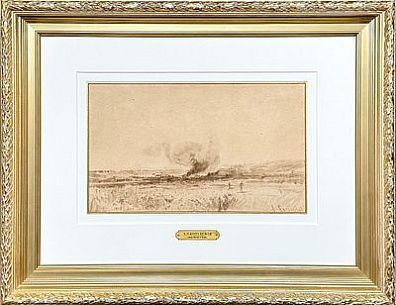 (М) Боголюбов Алексей Петрович (1824-1896) - Пожар в Степи. 1870-е-начало 1890-х гг. Бумага на ...