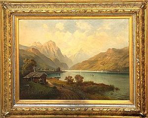 (П) Моритз Гласэр (Karl Moritz Gläser 1856 - 1920) - Озеров в Швейцарии, 1890 г. 76 х 116,5 см ...
