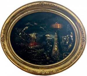 Неизвестный художник 
Шторм на море. Панно в технике "фиксе" (реверсивной живописи) на стекле. 1890-е гг.