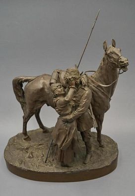 Грачёв Василий Яковлевич (1831–1905), фирма «К.Ф. Верфель». Возвращение казака (Казак с казачкой). 1886 г. Бронза, литьё, чеканка, патинирование · 32 ×19 ×33 см