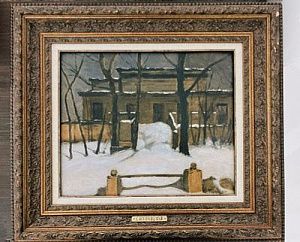 (П) [приписывается] Жуковский Станислав Юрьевич (1973 - 1944) - Усадьба зимой. 1905 г. Картон, ...