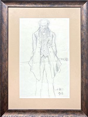 (М) Маковский Владимир Егорович (1846-1920) Фигура стоящего мужчины с тростью за спиной. 1913 г.