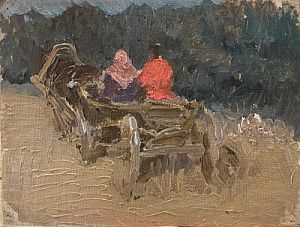 (М) [Предположителено] Коровин Константин Алексеевич (1861-1939) - В телеге. 1910-е гг. Холст ...