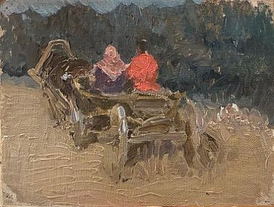 (М) [Предположителено] Коровин Константин Алексеевич (1861-1939) - В телеге. 1910-е гг. Холст ...