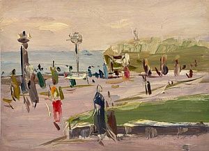 (П) Семёнов Арсений Никифорович (1911 — 1992) - Набережная в Ялте. 1957 г. Картон, масло 35 х ...
