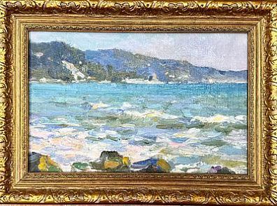 (П) Шомин Сергей. - Хоста. 1956 г. Картон, масло. 19,5 х 29 см На обороте : Шомин С. Н.