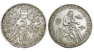 (П) 2 шиллинга 1930 г. Австрия. XF+