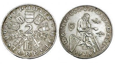 (П) 2 шиллинга 1930 г. Австрия. XF+