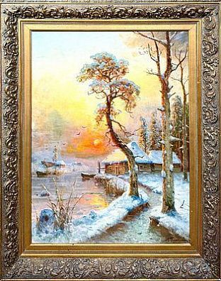 (М) Платонов Семен Сергеевич (1860-1925) - Зимний вечер. Первая четверть XX в. Холст, масло. ...