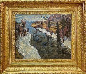 (П) [Приписывается] Горбатов Константин Иванович (1876 - 1945) - Зимняя река, 1916 г. 56 х 48 ...