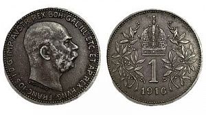 (П) 1 крона 1916 г. Австро Венгрия Франциск I, XF+