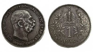 (П) 1 крона 1916 г. Австро Венгрия Франциск I, XF+