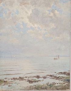 (П) Дубовской Николай Никанорович (1859 - 1918) - Морской пейзаж с парусником. Конец XIX в. ...