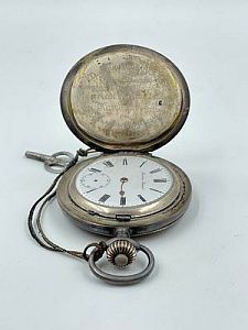 (П) Серебряные часы карманные. Швейцария. 1910 г. Серебро. Д - 5 см 875 проба (?)