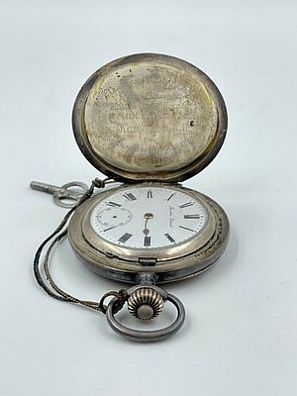 (П) Серебряные часы карманные. Швейцария. 1910 г. Серебро. Д - 5 см 875 проба (?)