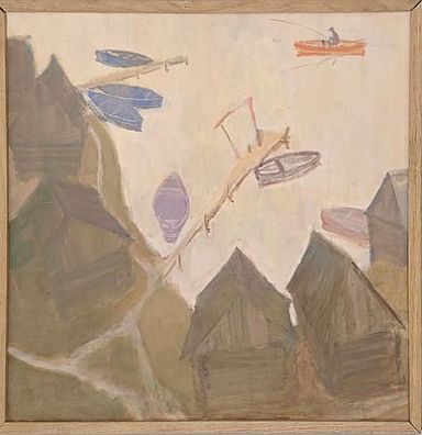 (П) Натаревич Михаил Давидович (1907 - 1979) - Банька 1956 г. Холст, масло 60 х 60 см