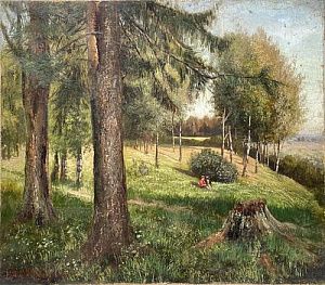 (П) [Приписывается] Померанцев Михаил Михайлович (1854—?) Лесной пейзаж, 1890 г.