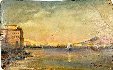 (П) [Приписывается] Капустин Григорий Иванович (1865 - 1925) Морской пейзаж с парусником. Нач. XX в.