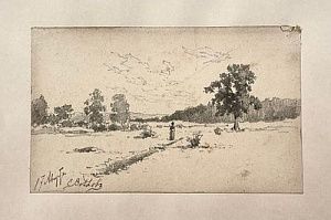 (П) Волков Ефим Ефимович (1844-1920) - Пейзаж с фигурой Бумага, карандаш, 11,7 х 19,1 см Ефим ...