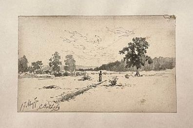 (П) Волков Ефим Ефимович (1844-1920) - Пейзаж с фигурой Бумага, карандаш, 11,7 х 19,1 см Ефим ...