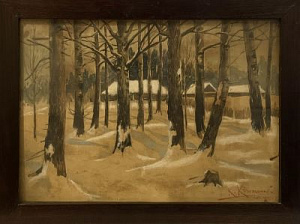 Крыжицкий Константин Яковлевич (1858- 1911) Зимний пейзаж. Акварель, белила. 31 х 43 см.