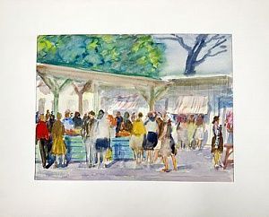 (П) Вольштейн Лев Израилевич (1908–1984) - Рынок в Дзинтари. 1950 г. Бумага, акварель. 44 х 32 см