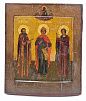 (П) Икона. Св. Даниил, Св. Паиссий, Св. мученик Уар. Мстера, XIX в. Дерево, левкас, темпера. 31 ...
